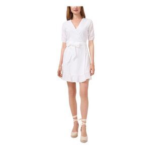 1. STATE Womens Self Tie Belt Lined Zippe Elbow Sleeve Short Faux Wrap Dress